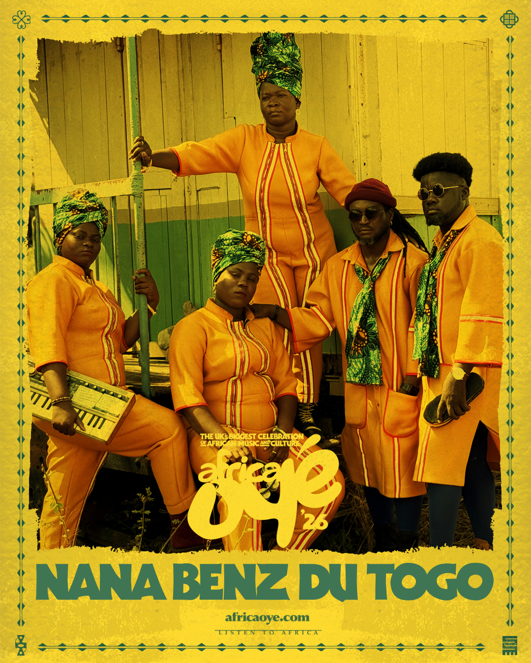 A promotional image for Africa Oyé 2026 featuring the group Nana Benz Du Togo