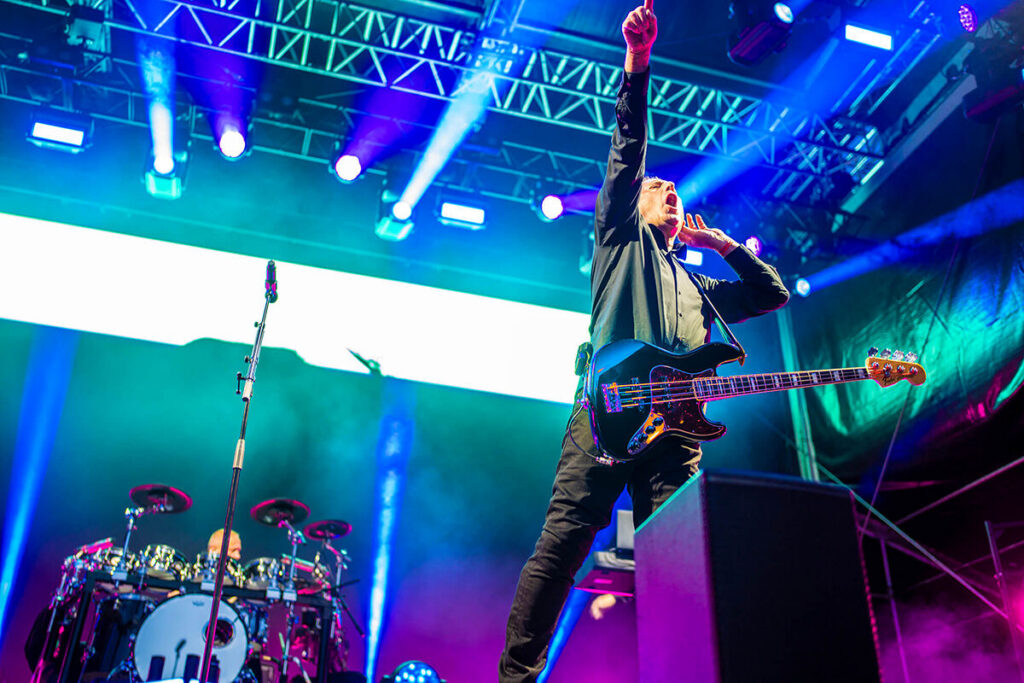 OMD performing live at Rochdale Town Hall Square in 2026