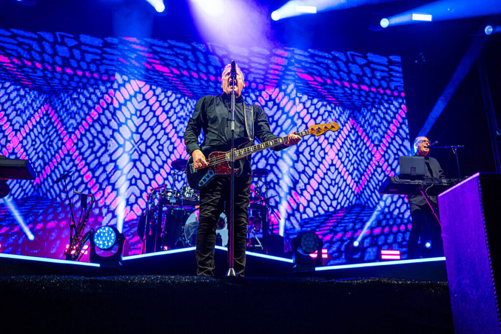 OMD performing live at Rochdale Town Hall Square in 2026